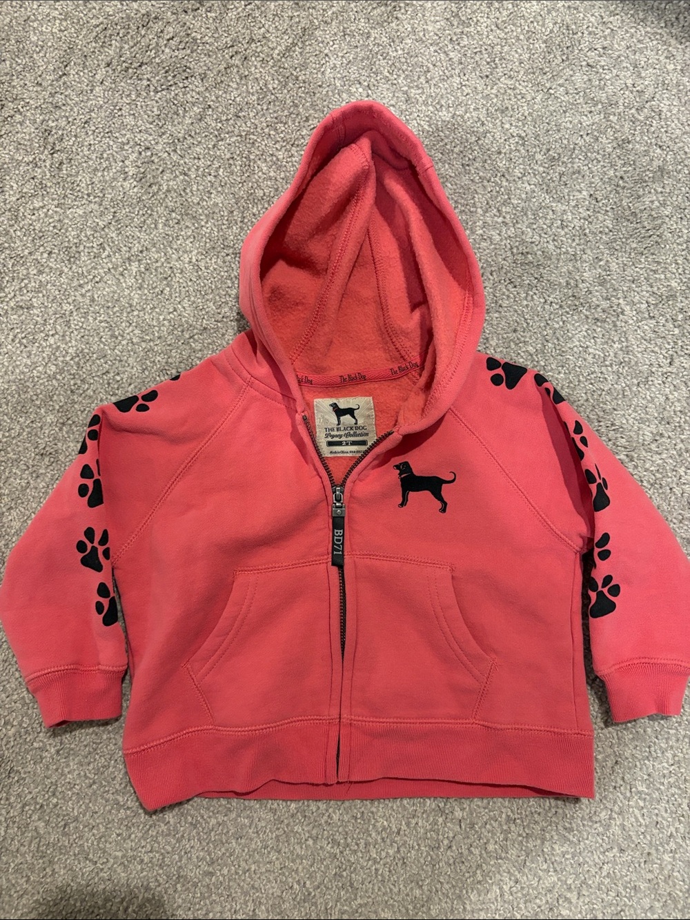 The Black Dog Pink Kids Zip-Up Hoodie with Paw Print